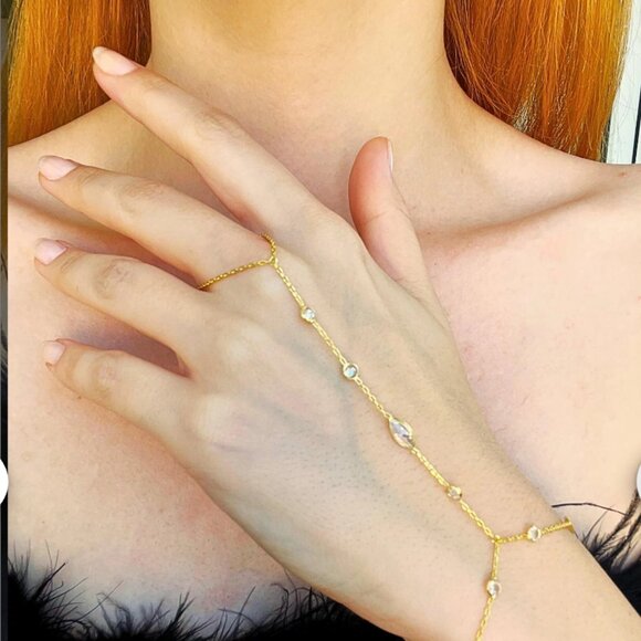 Silver Hand Chain Bracelet - Hand Chain Rings - Gold Hand Chain - Picture 2 of 4
